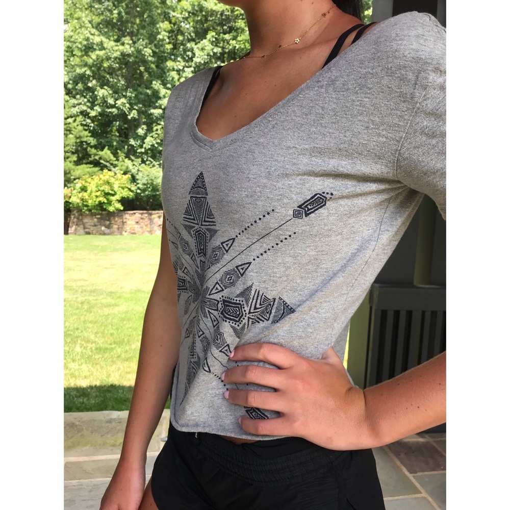 Gray low neck, low back cut-off tee